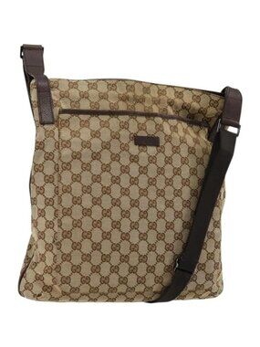 GUCCI GG Canvas Shoulder Bag Beige Silver 122791